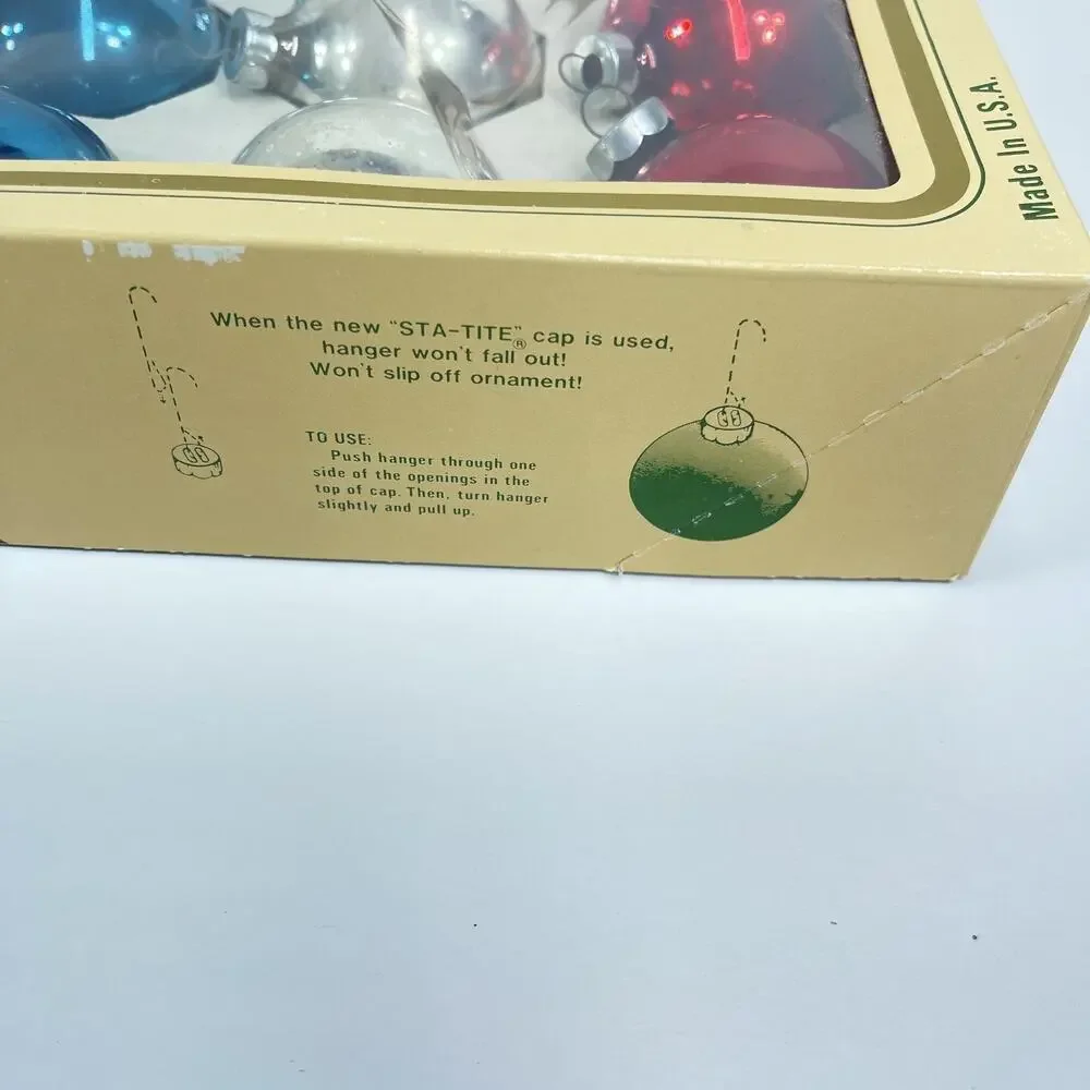 Vintage Pyramid Jumbo Glass Christmas Ornaments 15 ct USA 1970s Original w/Hooks